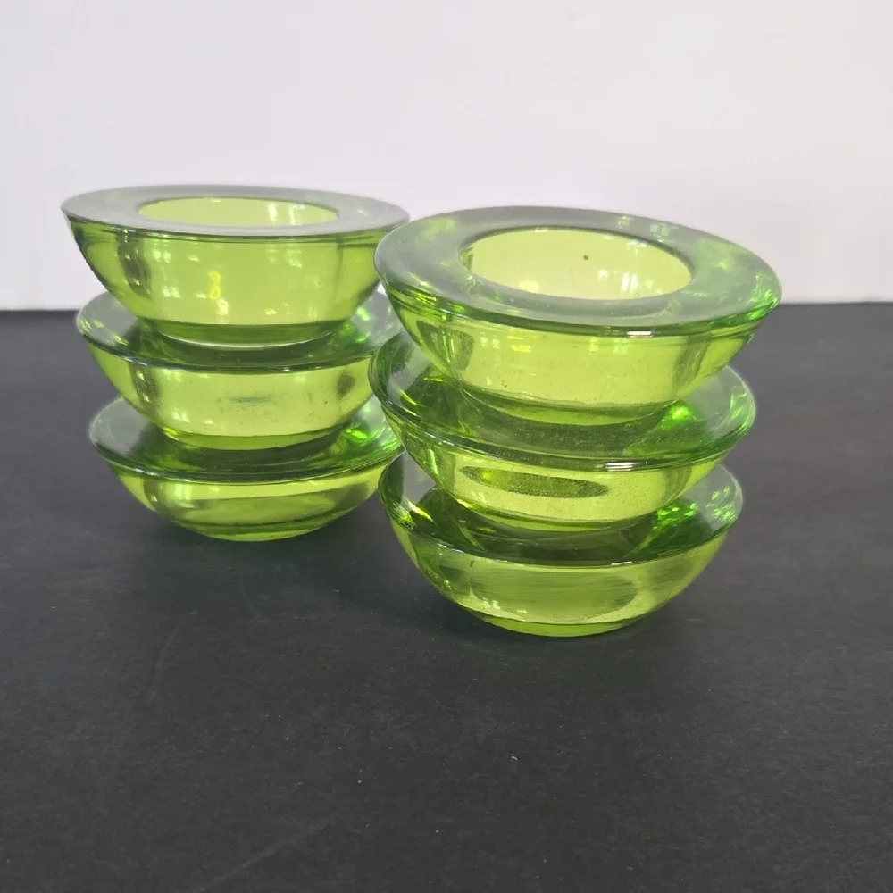 Crate & Barrel Glass Green Tealight Votive Candle Holders Set of 6